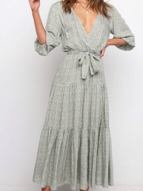 Petal & Pup Hayden Green Wrap Maxi Dress with V-Neck